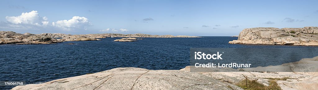 Rocky coast Smooth rocks and cliffs by the sea panorama. West coast of Sweden (BohuslAn). Archipelago Stock Photo