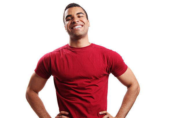 jovem feliz minoria guy - red t shirt imagens e fotografias de stock