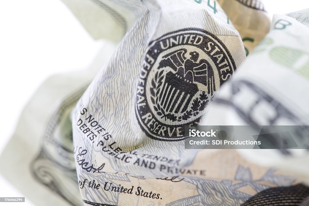 Gros plan de la United States Federal Reserve sur froissé 20 dollars américains - Photo de Réserve Fédérale américaine libre de droits