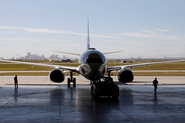 Airliner in Hangar stock photo