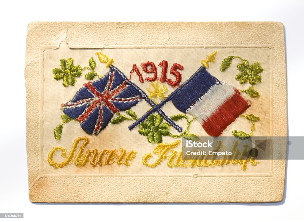 Cartolina da prima guerra mondiale, con motivo ricamato - Foto stock royalty-free di Amicizia