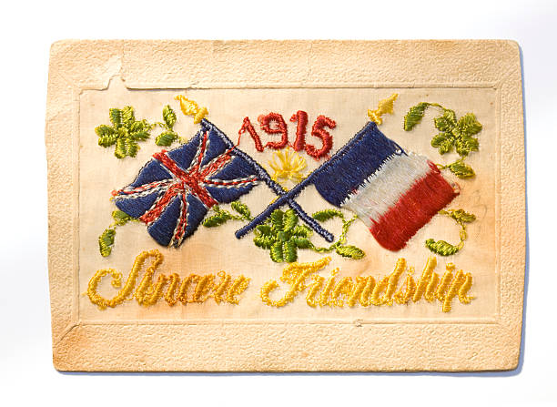 Postcard from World War I with embroidered design