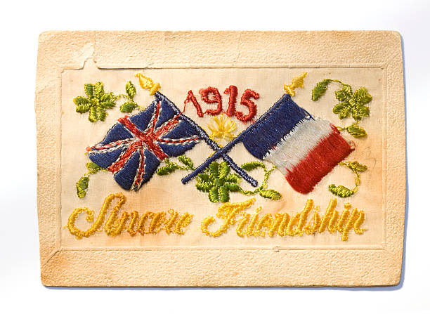 cartão postal da primeira guerra mundial com design de bordado - allied forces imagens e fotografias de stock