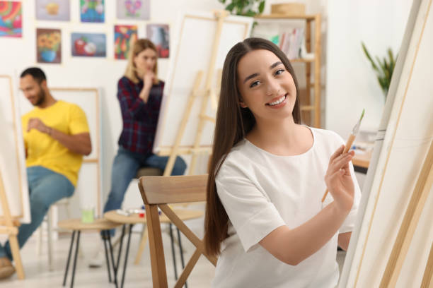 istock Group of students attending painting class in studio. Creative hobby 1760667904
