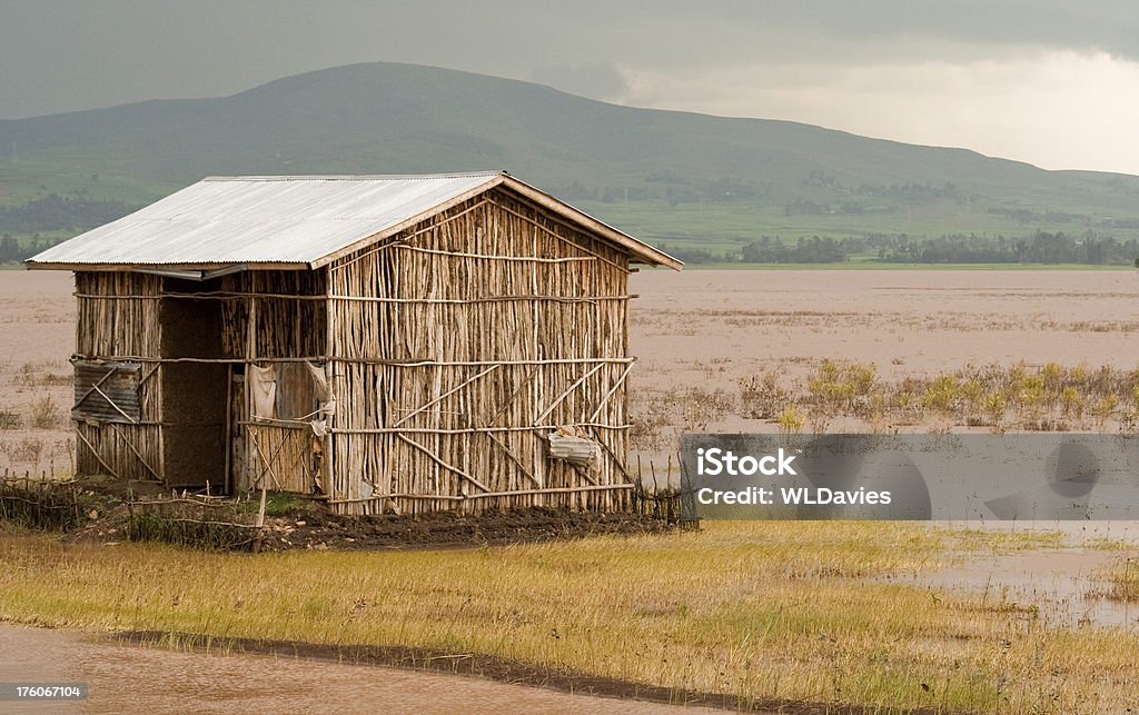 Hut Rodeado por terras inundado - Foto de stock de Etiópia royalty-free