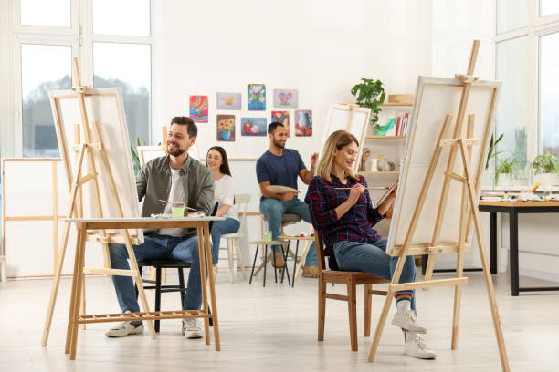 istock Group of students attending painting class in studio. Creative hobby 1760673051