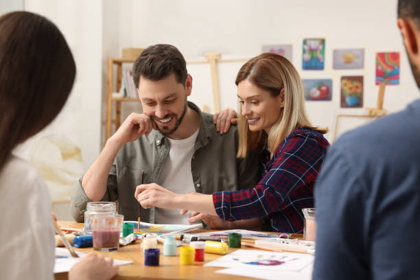 istock Group of students attending painting class in studio. Creative hobby 1760673075