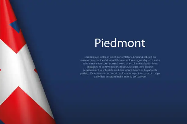 Vector illustration of flag Piedmont, region of Italy, isolated on background with copyspace