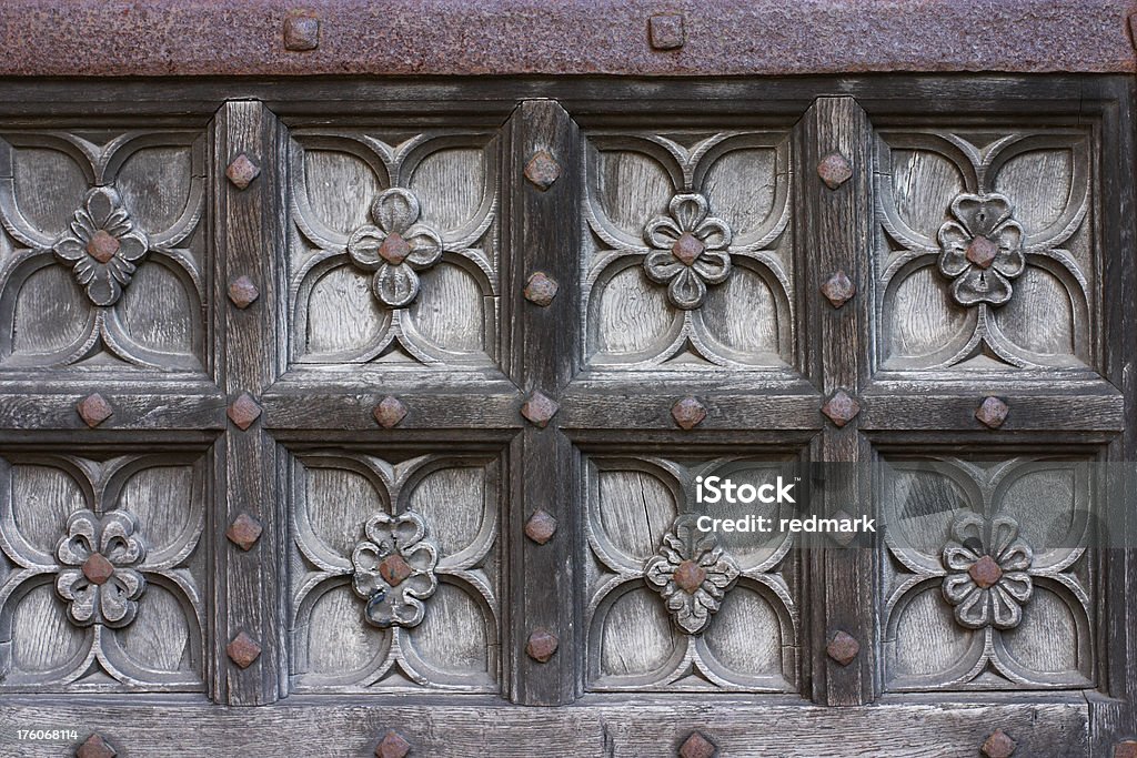 Estampa Floral em madeira de origem medieval - Foto de stock de Antigo royalty-free