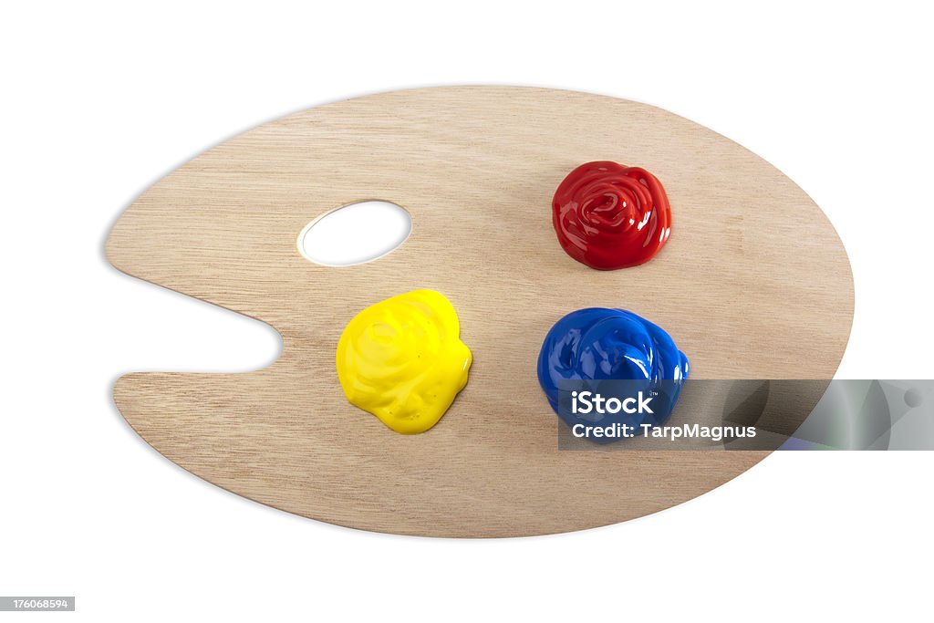 Painters palette "Painters palette with the three primary colors red, blue and yellow.White background" Art Stock Photo