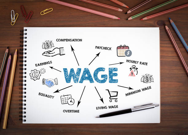 istock WAGE Concept. Notebooks, pen and colored pencils on a wooden table 1760689663