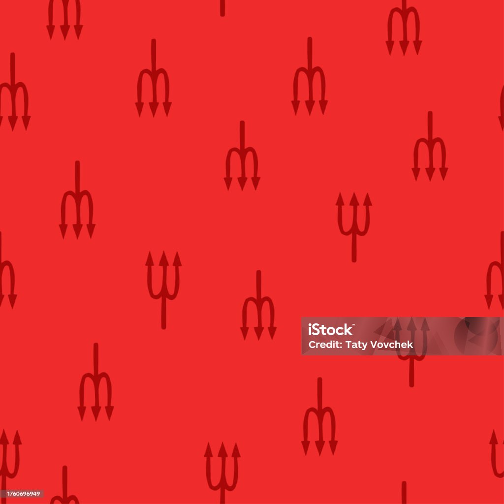 Vector Seamless Pattern With Devil Fork On Red Devil Pattern Halloween ...