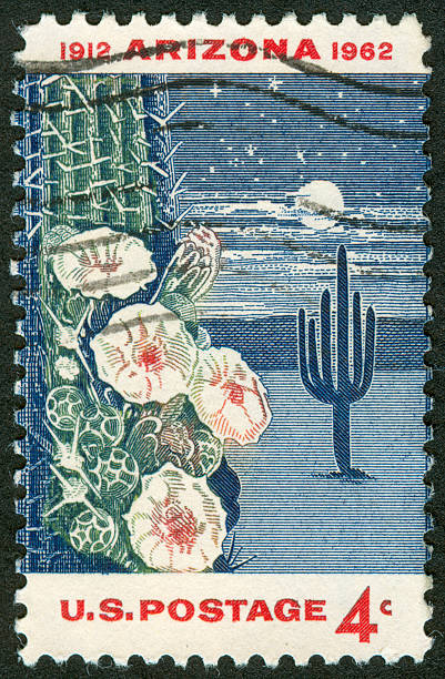 znaczek pocztowy - arizona postage stamp cactus travel zdjęcia i obrazy z banku zdjęć