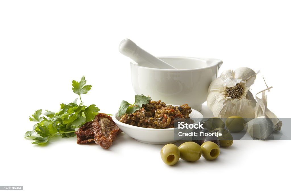 Ingredienti: Pasta di olive - Foto stock royalty-free di Mortaio con pestello