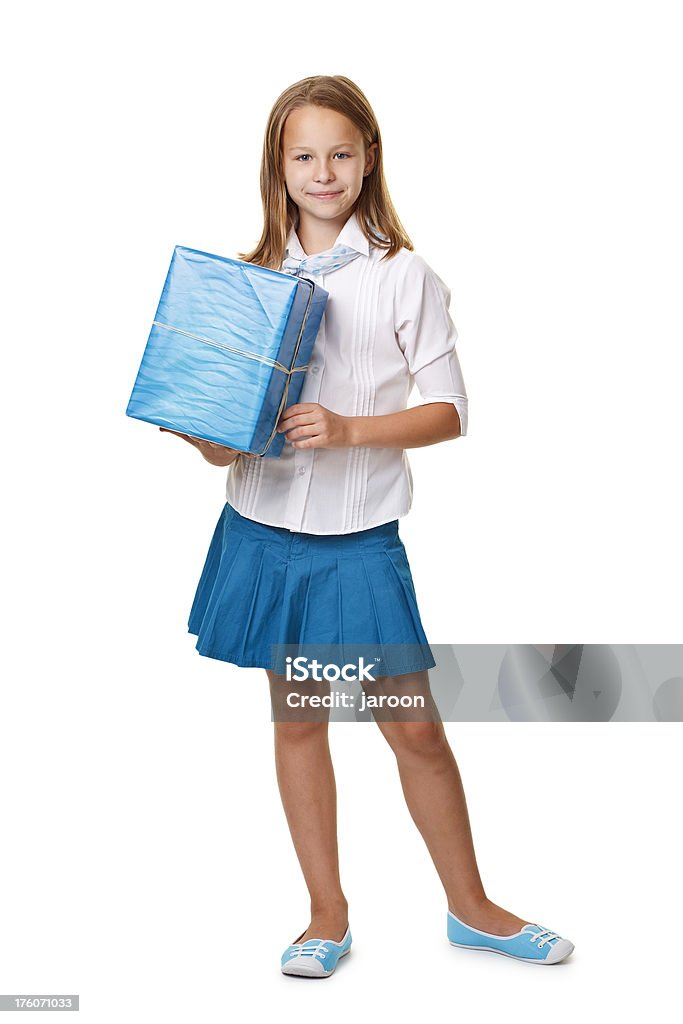 Diez años Chica con gran tienda de regalos - Foto de stock de 10-11 años libre de derechos