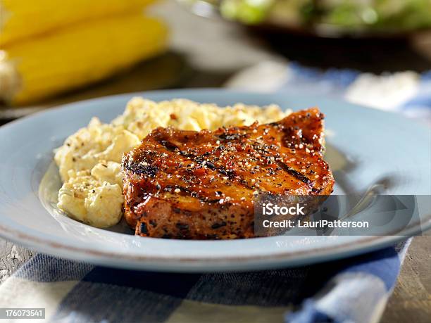 Bbq Pork Chop With Potato Salad 2 Stock Photo - Download Image Now - Loin, Pork, Meat Chop