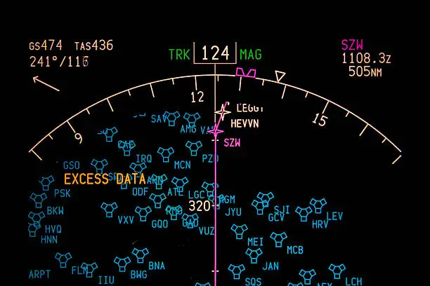 airplane navigation display showing course and gps waypoints