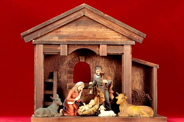istock Religious: Christmas Nativity Scene with stable and animals 176073863