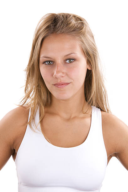 istock Young blonde with white tank top 176075656
