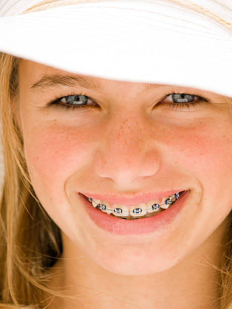 Girl with Braces Smiling stock photo