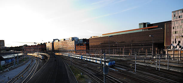 istock Trainstation and departing trains in sunset 176076216