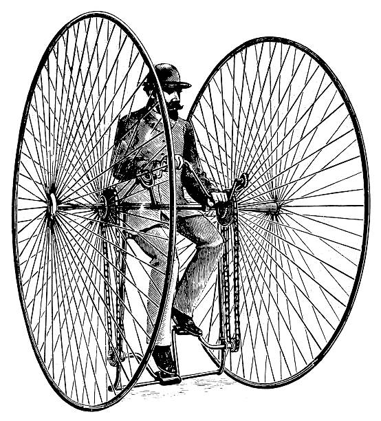 Otto bicycle | Antique Transportation Illustrations 19th-century engraving of an Otto bicycle (isolated on white). CLICK ON THE LINKS BELOW TO SEE SIMILAR IMAGES: men otter stock illustrations