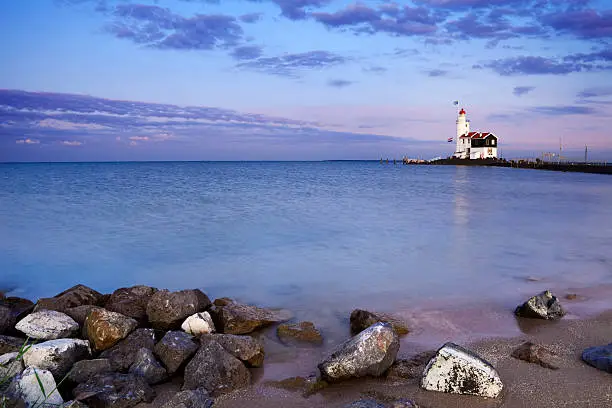 Lighthouse of Marken in The Netherlands at dusk Lighthouse of Marken in The Netherlands at dusk