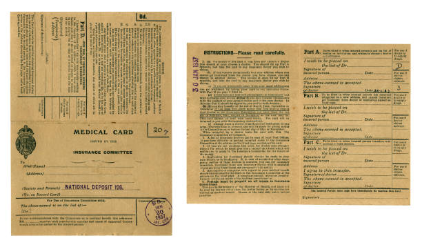 istock British medical card pre-NHS, 1937, front and back 176077774