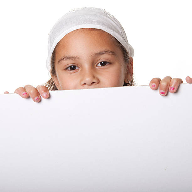 istock Cheerfull little girl with a white billboard 176078734