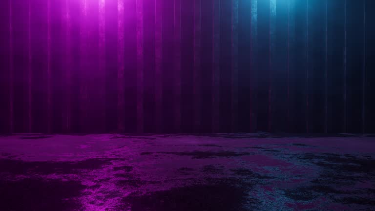 An Old Wall In Smoke Illuminated By Neon Lights 3D Render 4K Video