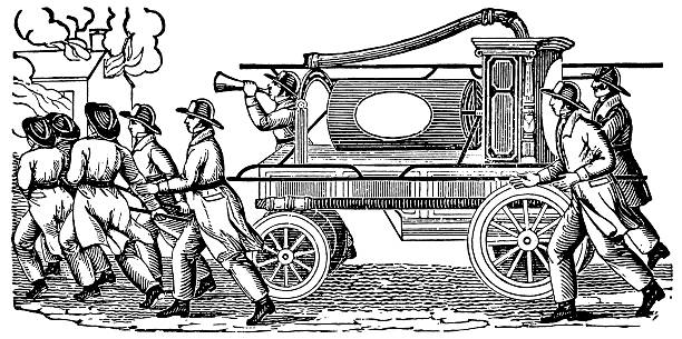 раннее пожарная машина/античный дизайн иллюстрации - pumper stock illustrations