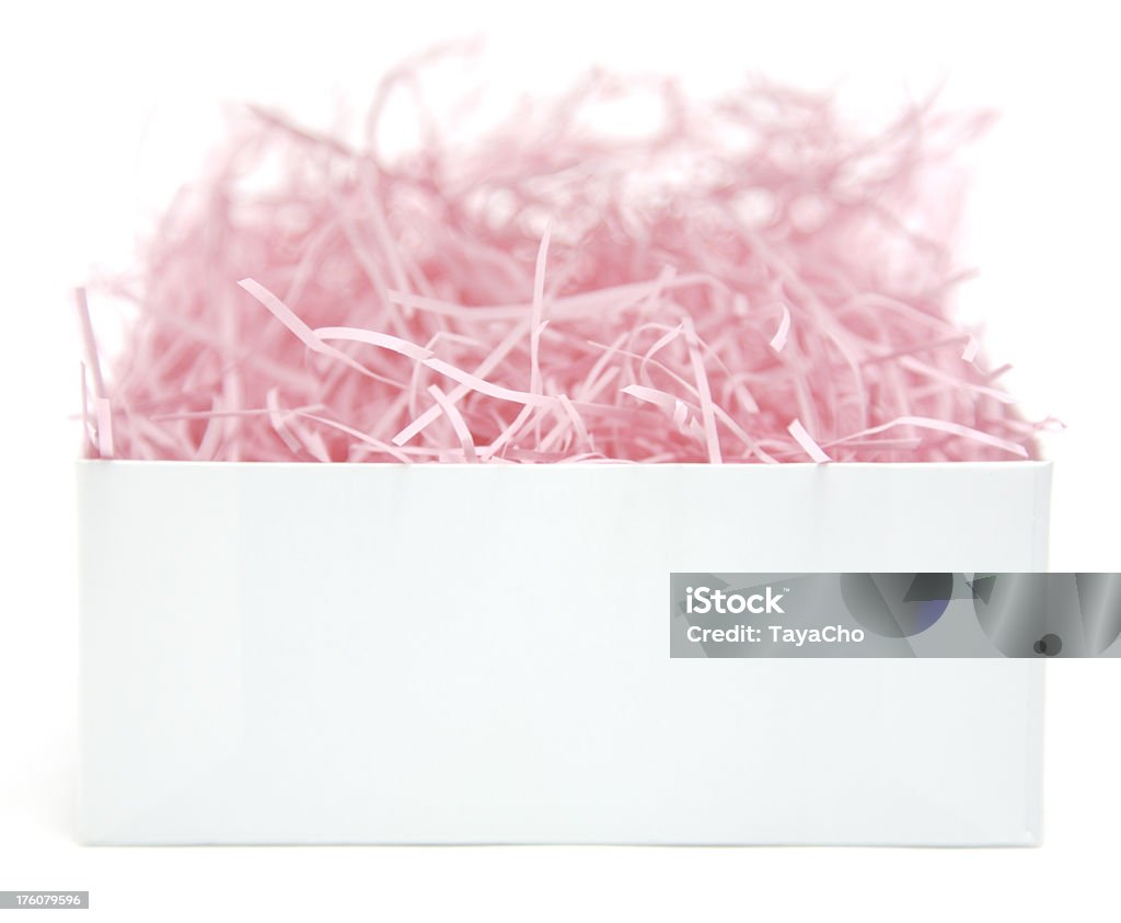 ブランクオープンホワイトのボックスにピンクの梱包材 - お祝いのロイヤリティフリーストックフォト