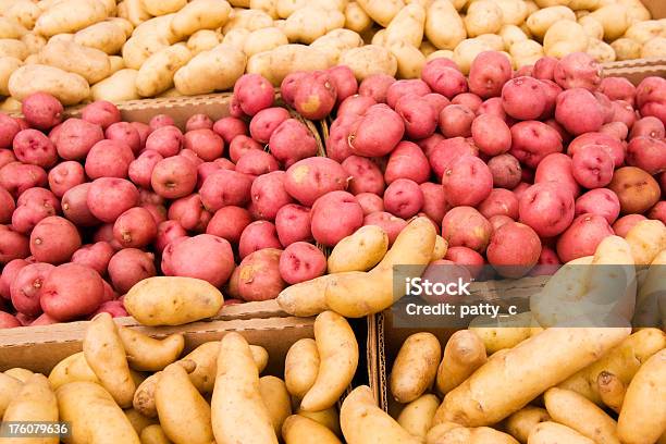 Piles Of Potatoes Stock Photo - Download Image Now - Backgrounds, Farmer's Market, Fingerling Potato