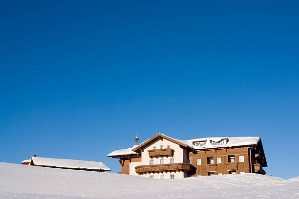 Single hotel in winter landscape