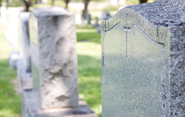 istock Closeup of Tombstone with Cross on it 176080263