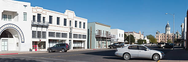 istock Panaramic Marfa Texas Downtown, Hotel Paisano, and Presidio County Courthouse 176080644