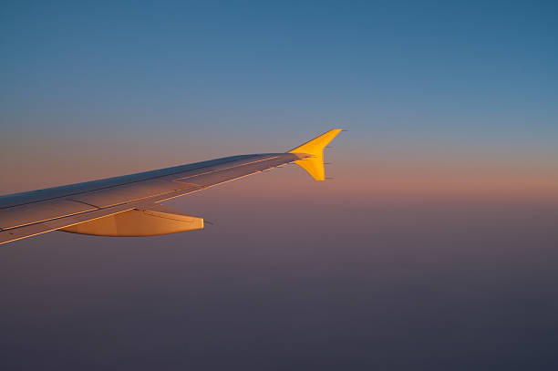 istock Airplane wing in the evening sky 176080803