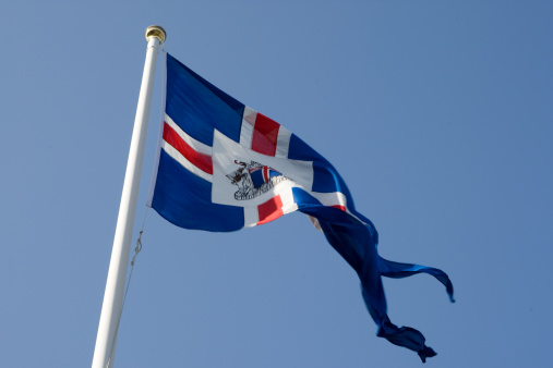 The Icelandic Flag in Iceland during the recession time.