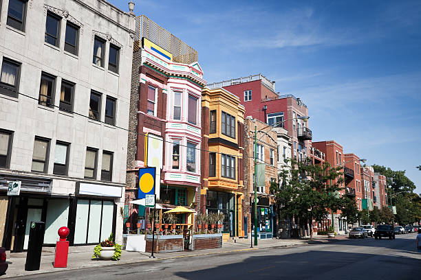 Chicago Neighborhood Shopping Street stock photo