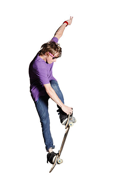 istock Artistic skateboarder caught mid-air, isolated  on white 176081642