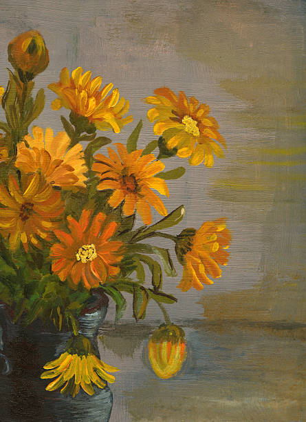 istock Oil Painted Yellow Flowers Arrangement 176082671