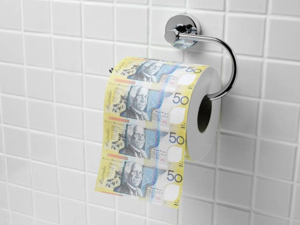 dólares australianos rollo para lavabo - money doesnt grow on trees money tree wealth paper currency fotografías e imágenes de stock