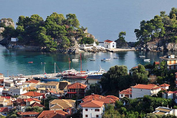 the harbour in parga, greece - parga bildbanksfoton och bilder