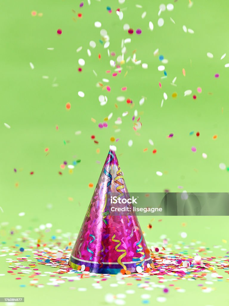 Party hat and confetti Celebration Stock Photo