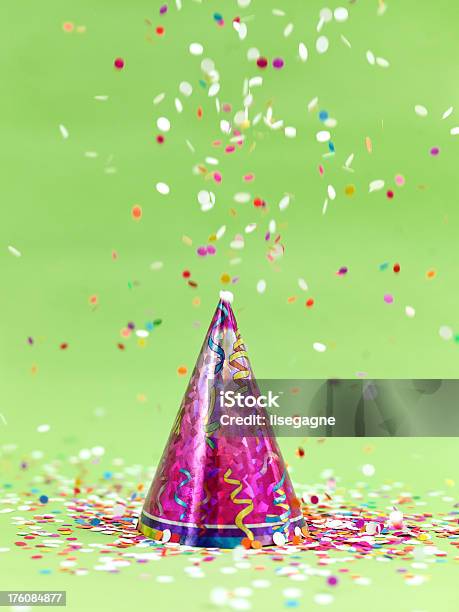 Party Hat And Confetti Stock Photo - Download Image Now - Celebration, Celebration Event, Close-up