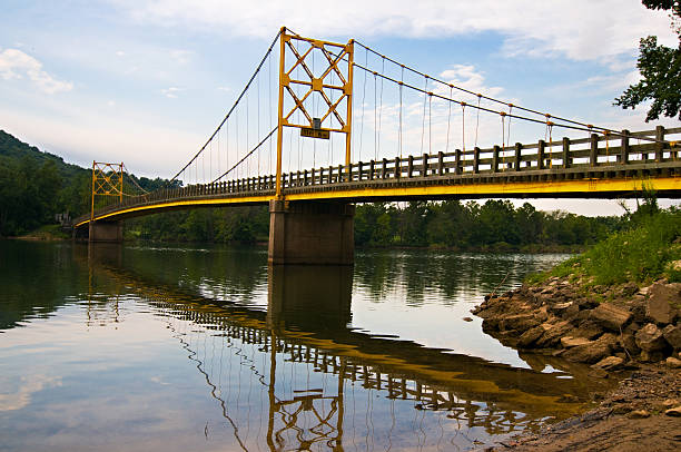 Suspension bridge at Beaver Lake Arkansas stock photo
