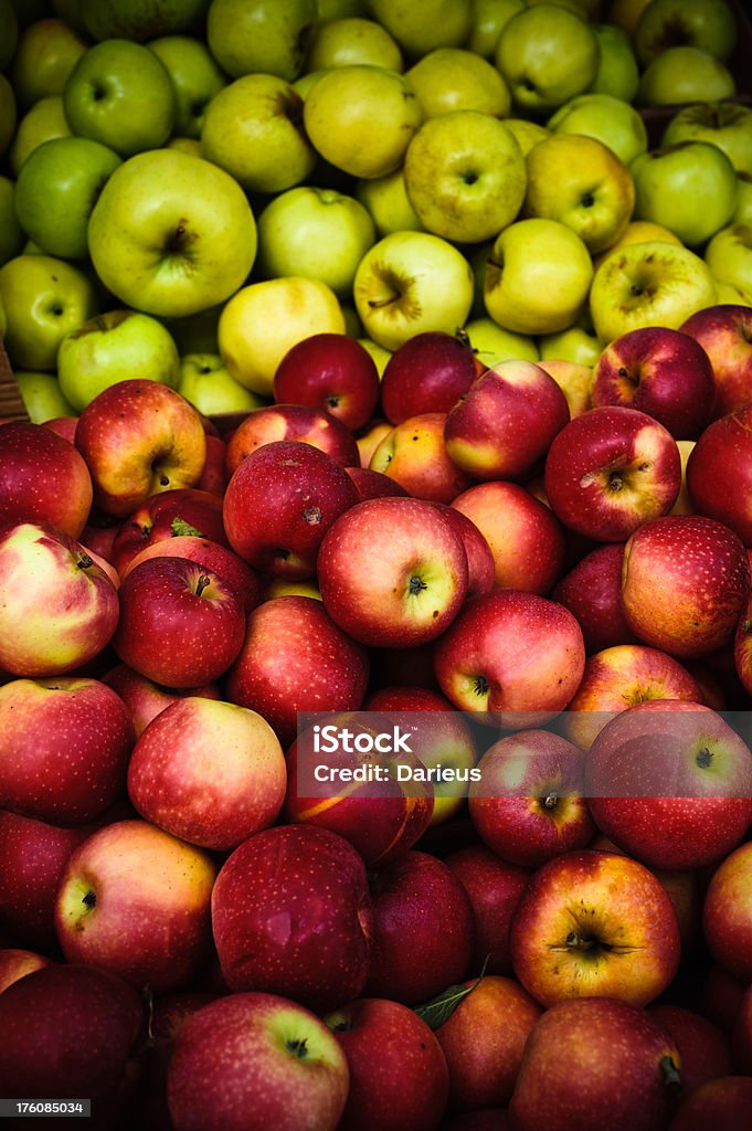 red and green apples red and green apples displayed at a farmers market Agricultural Fair Stock Photo