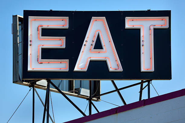 istock Generic Neon Eat Sign on Restaurant Roof 176085311