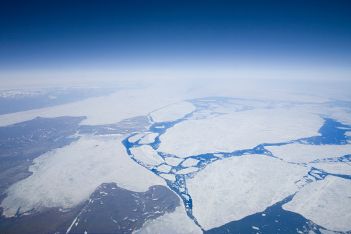 Melting ice pack in the polar region.
