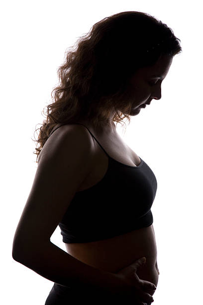 Pregnancy "4 months pregnant woman silhouette.For more of my similar images, please follow the banner link below:" 3 months pregnant belly stock pictures, royalty-free photos & images